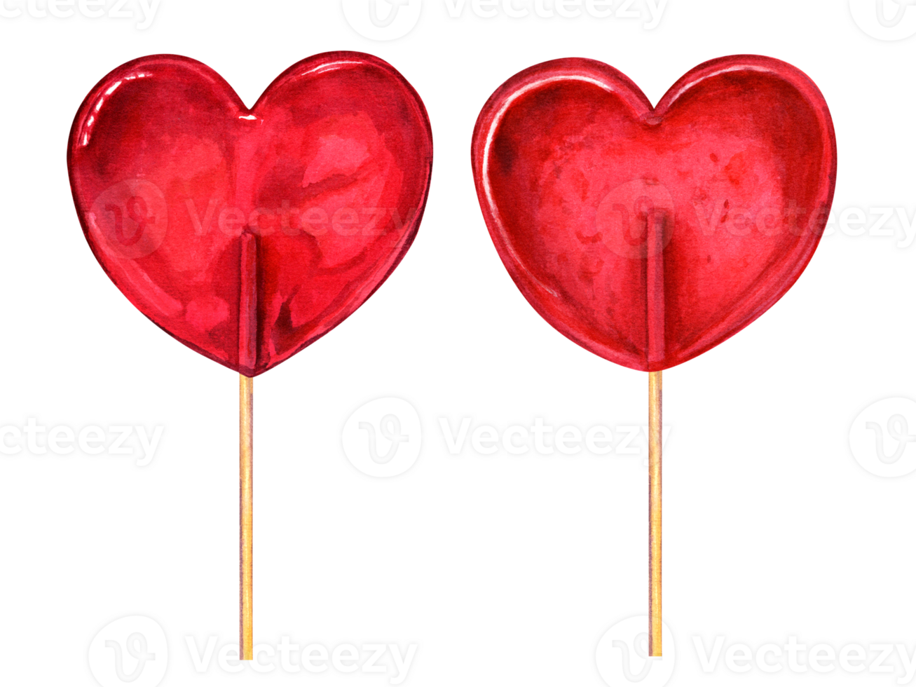trasparente rosso caramello nel il forma di cuore impostato di caramelle, Bon Bons, lecca-lecca, zucchero caramelle su bastone. acquerello illustrazione per caramella negozio, negozio, cartolina png