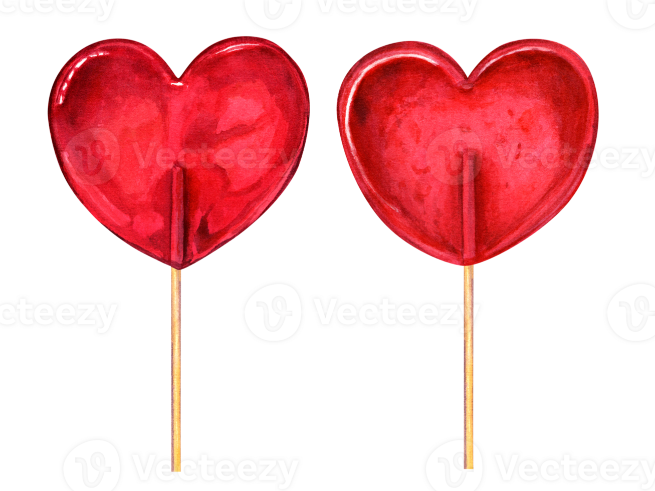 Transparent red caramel in the shape of heart Set of candies, bonbons, lollipop, sugar caramels on stick. Watercolor illustration for candy shop, store, postcard png