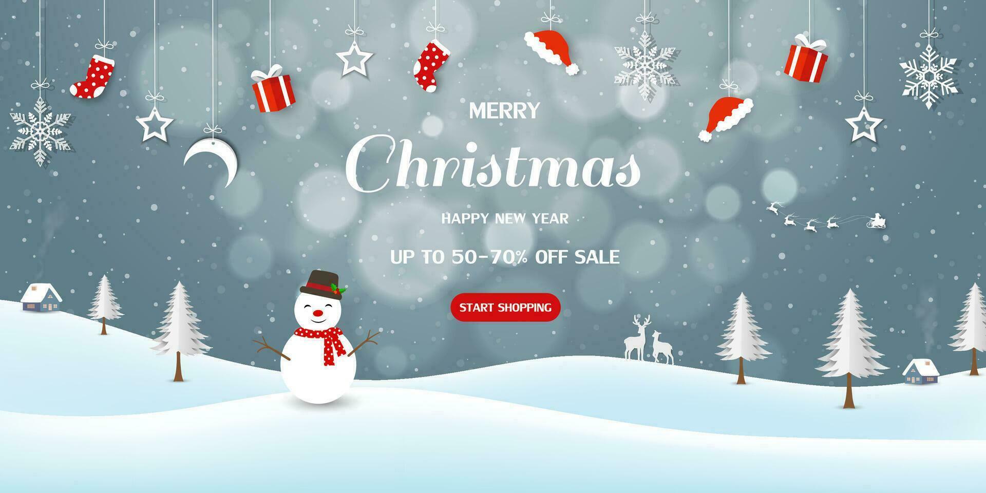 Merry Christmas and Happy new year sale horizontal background on winter night landscape vector