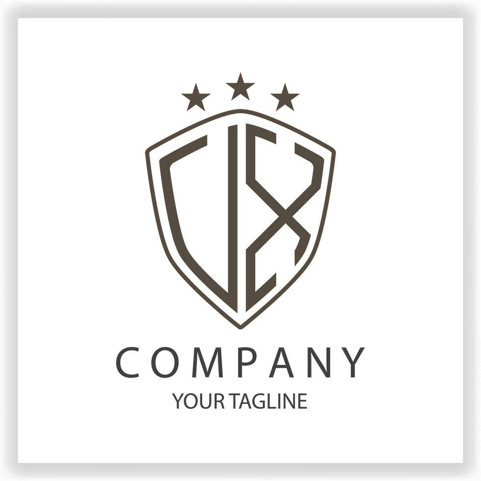 UX VX Logo monogram with shield shape isolated black colors on outline design template premium elegant template vector eps 10