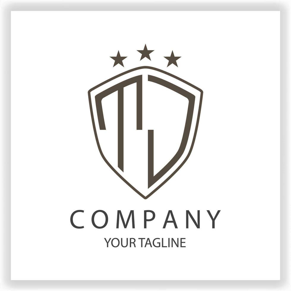 TJ Logo monogram with shield shape isolated black colors on outline design template premium elegant template vector eps 10