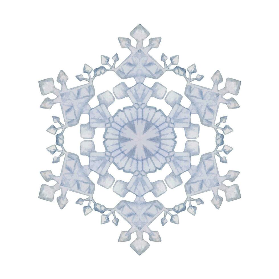 mano dibujado acuarela azul y plata copos de nieve, agua hielo cristal congelado en invierno. ilustración, soltero objeto aislado en blanco antecedentes. diseño para fiesta póster, imprimir, sitio web, tarjeta, folleto vector