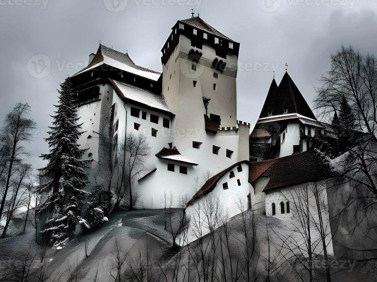 the beautiful abandoned castle in the mountains photo