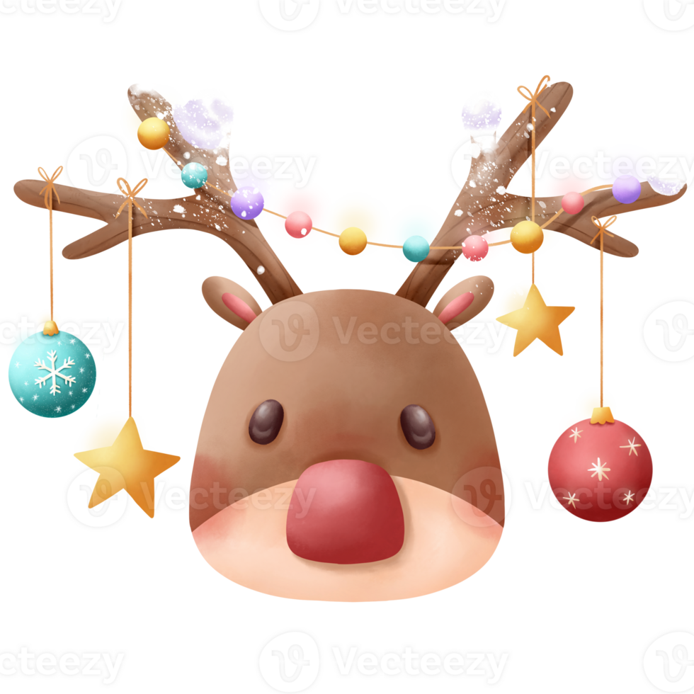 Cute Christmas Reindeer Face Illustration png