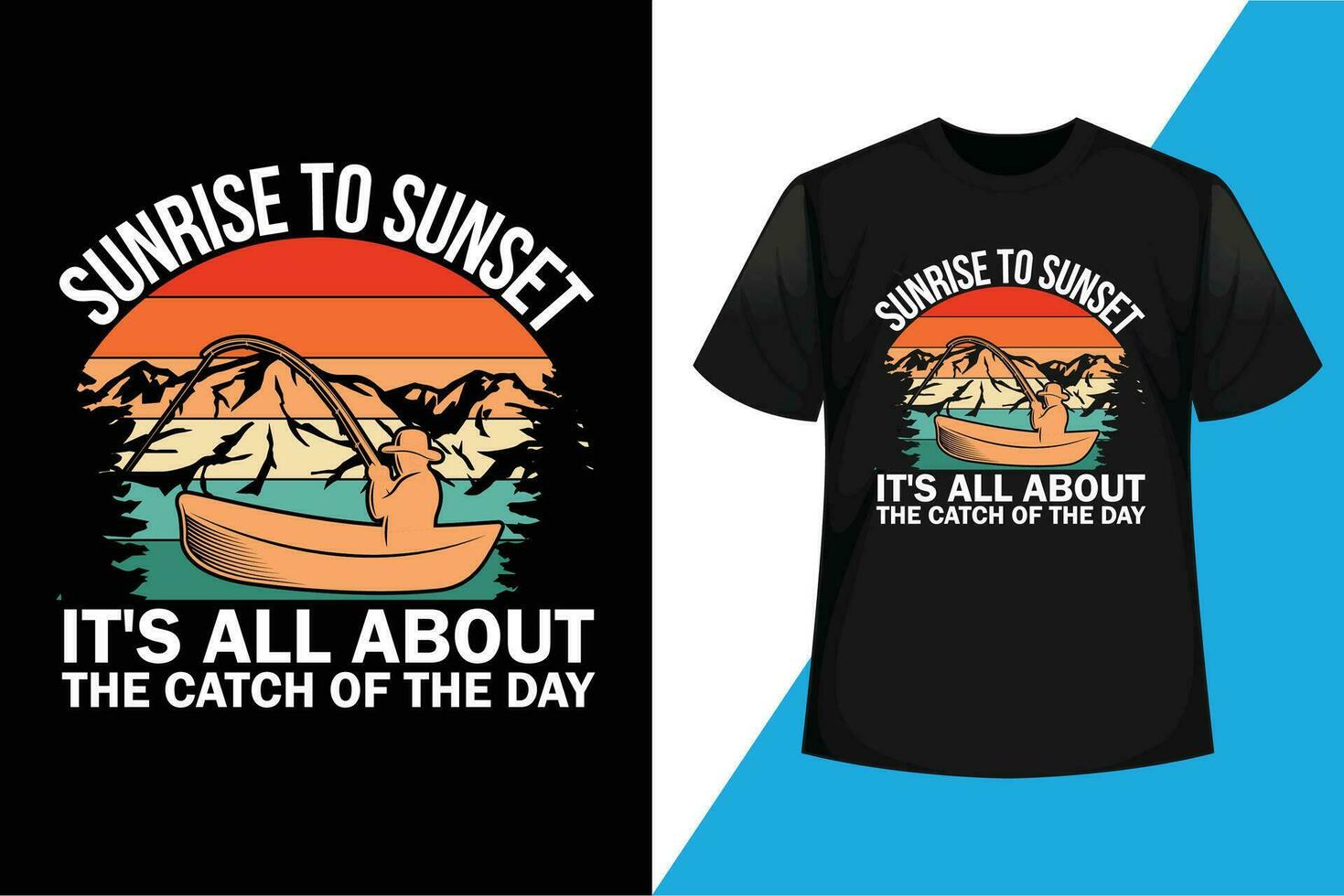 Fishing sunset boat graphic t shirt design vector