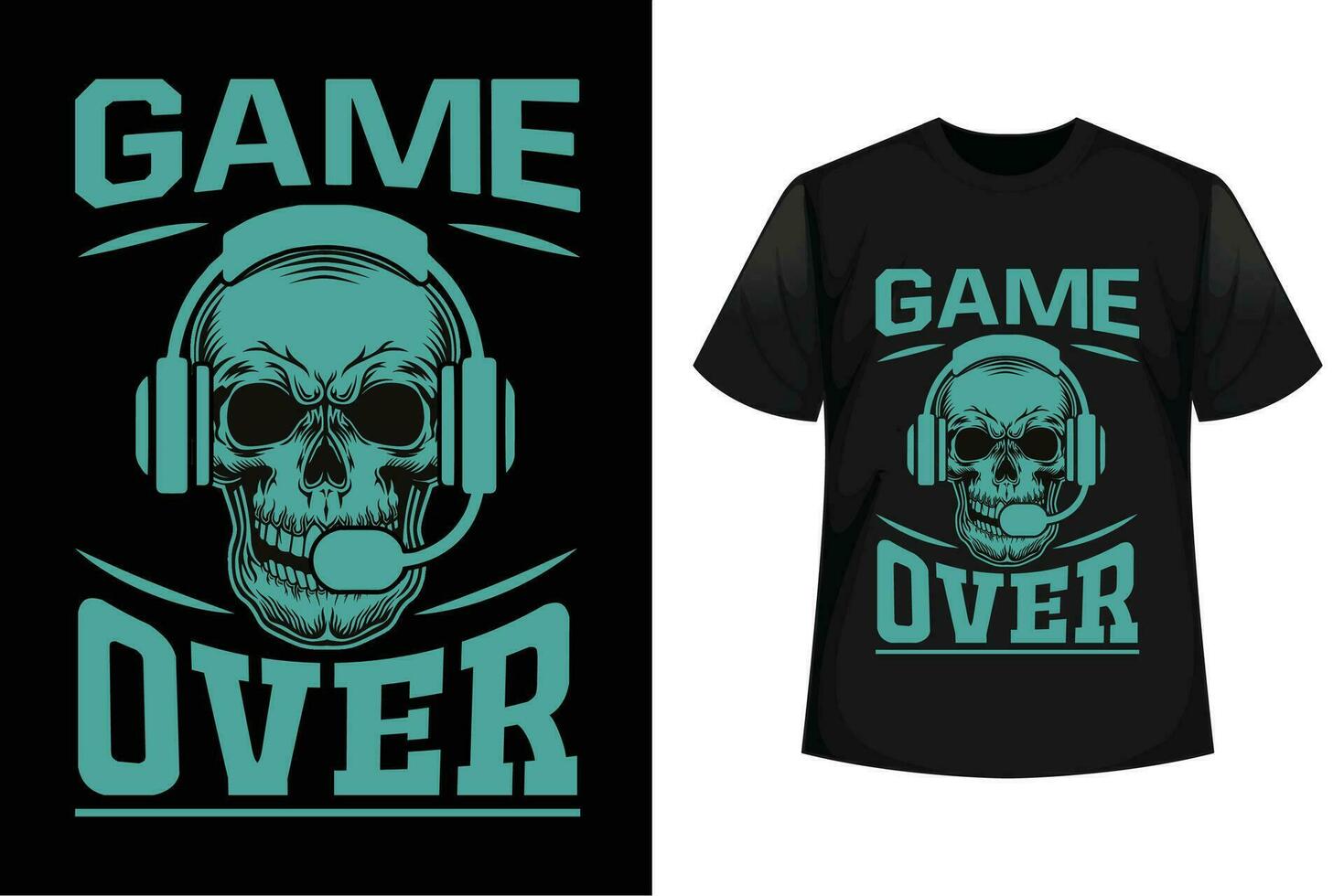 Game Over, Gaming skull t-shirt design vector for print