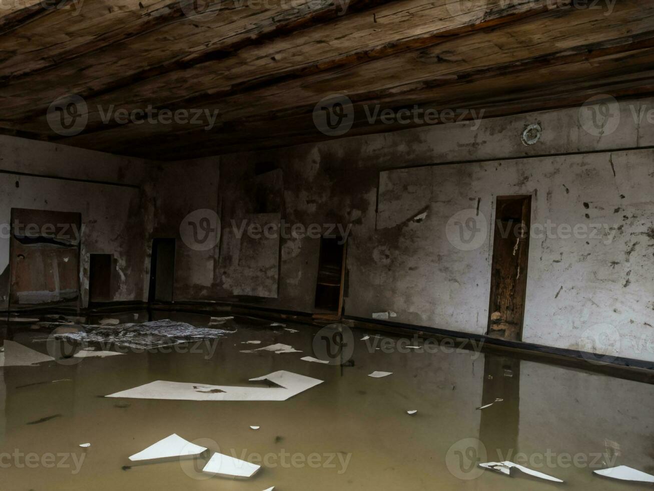 interior of a house after a flooded earthquake, photo