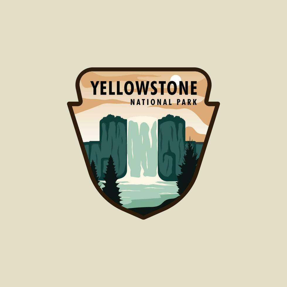 yellowstone national park emblem vector illustration template graphic design. waterfall in nature beautiful landscaped banner and sign badge label travel and tourism business concept