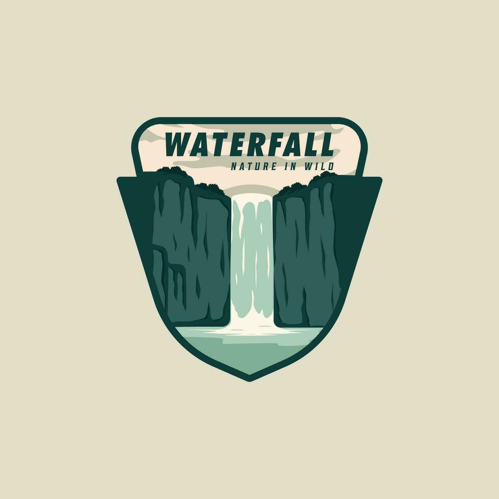 waterfall emblem vector illustration template graphic design. beautiful landscaped in nature banner and sign badge label for travel and tourism business concept