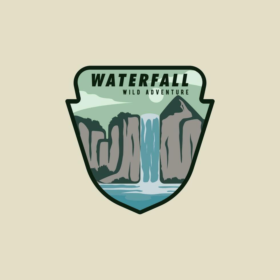 waterfall emblem vector illustration template graphic design. beautiful landscaped in nature banner and sign badge label for travel and tourism business concept