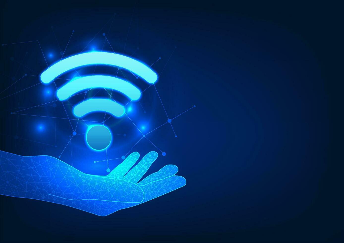 Wi-Fi technology Hand holding wifi icon It refers to people who use wireless internet signals. In communication, sending information, working through computers or mobile phones is more convenient. vector