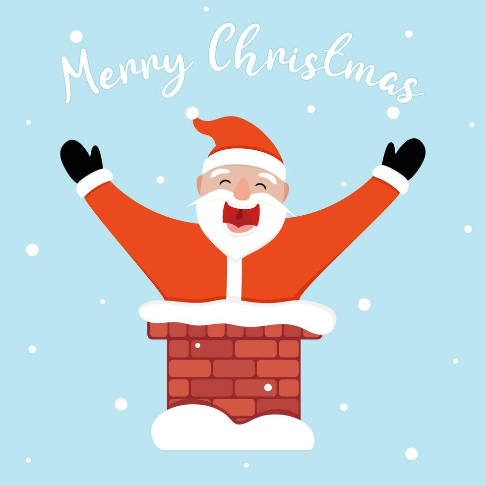 Papa Noel claus en el Chimenea. contento Navidad saludo tarjeta vector