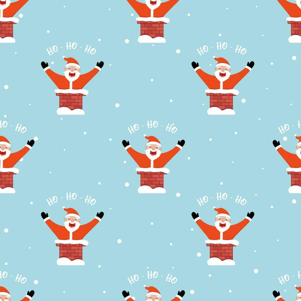 Santa Claus in the chimney. Seamless Christmas pattern vector