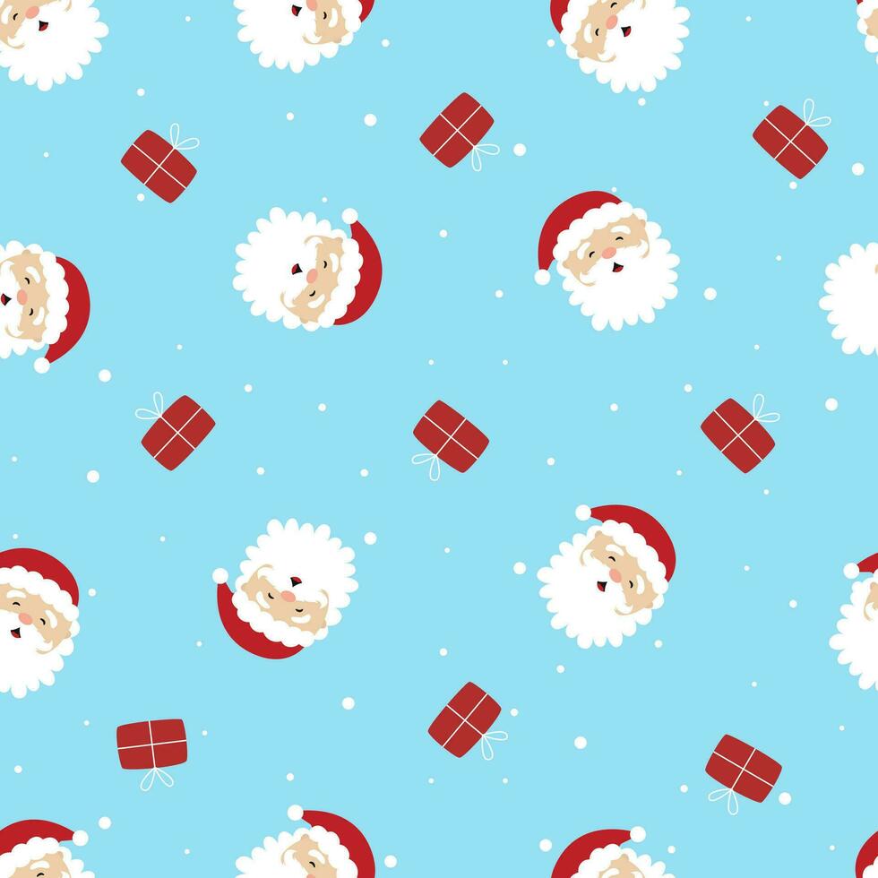 Seamless funny Santa Claus head with gifts vector