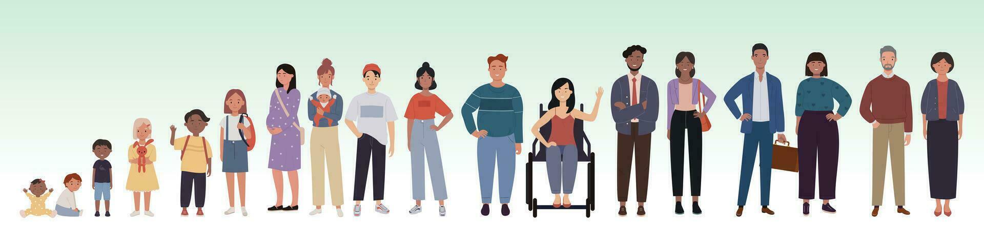 A large group of diverse people standing together in vector illustration in flat style.