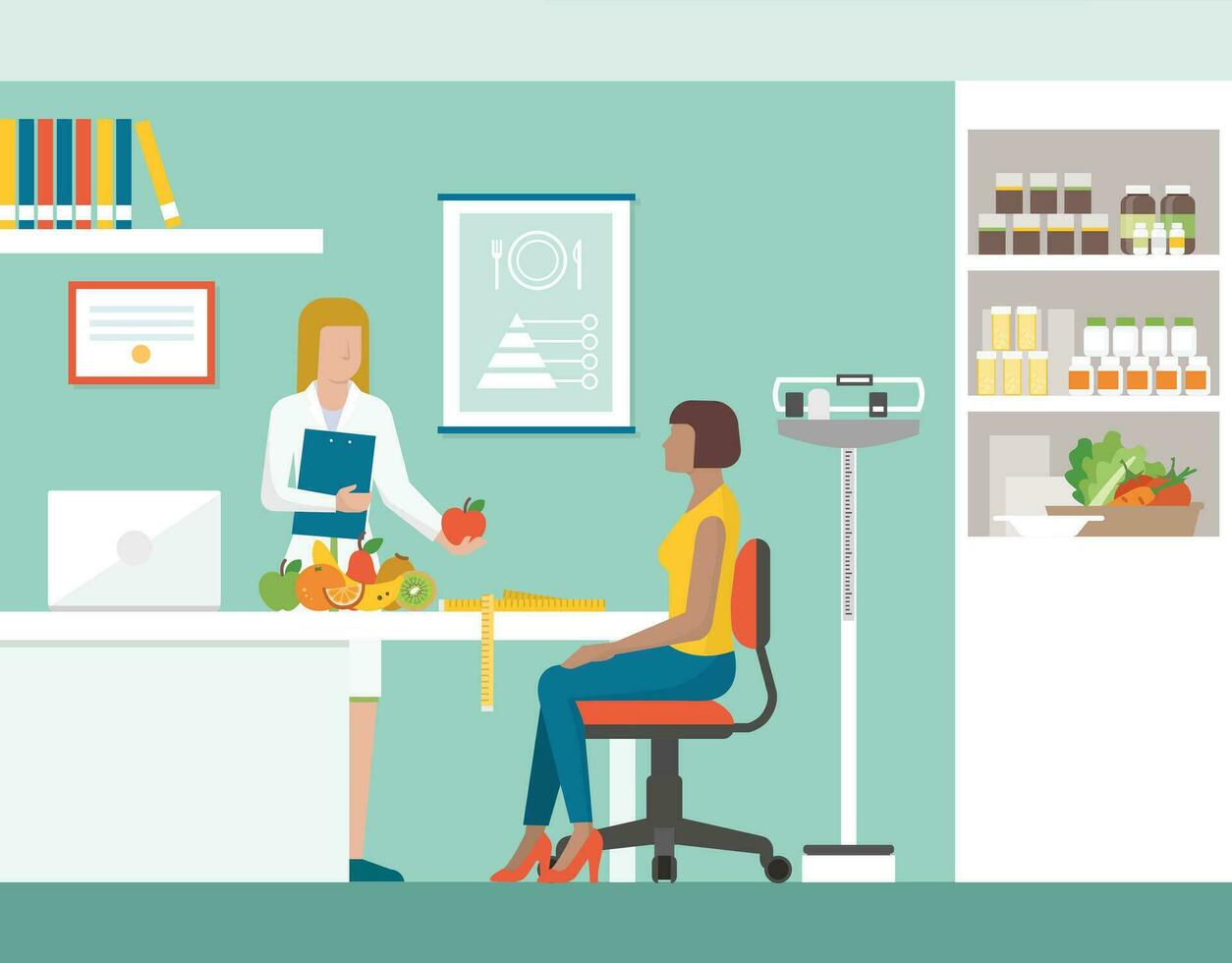 Ladies Nutritionists and Patient Medical Health Treatment Digital Vector Illustrations