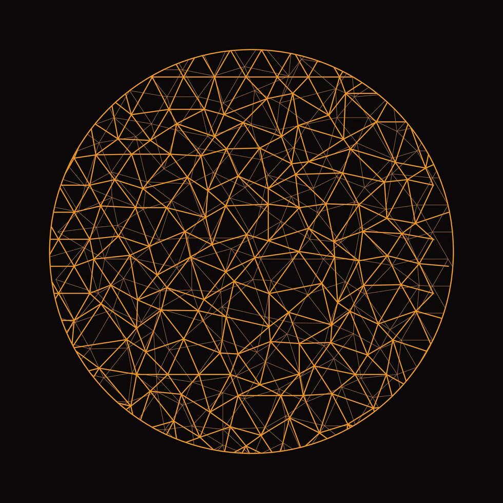 Geometric circle pattern and abstract sphere in golden colors on a black background Vector illustration.