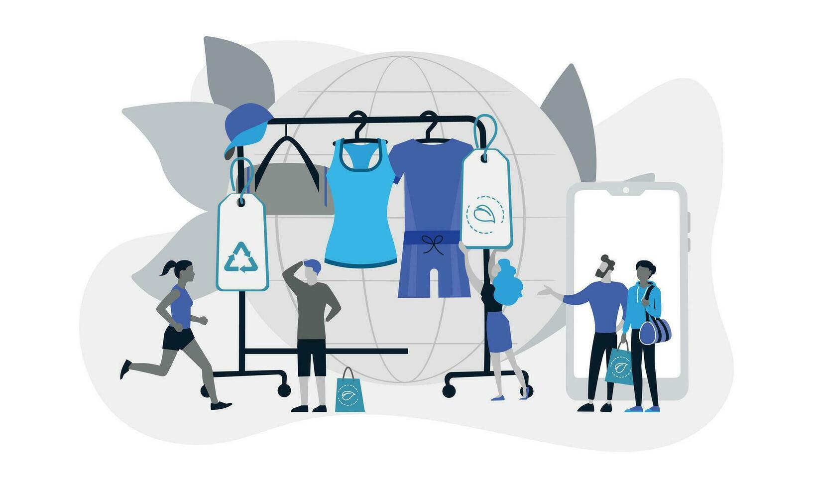 Vector illustration of people shopping and buying clothes online Flat style design.
