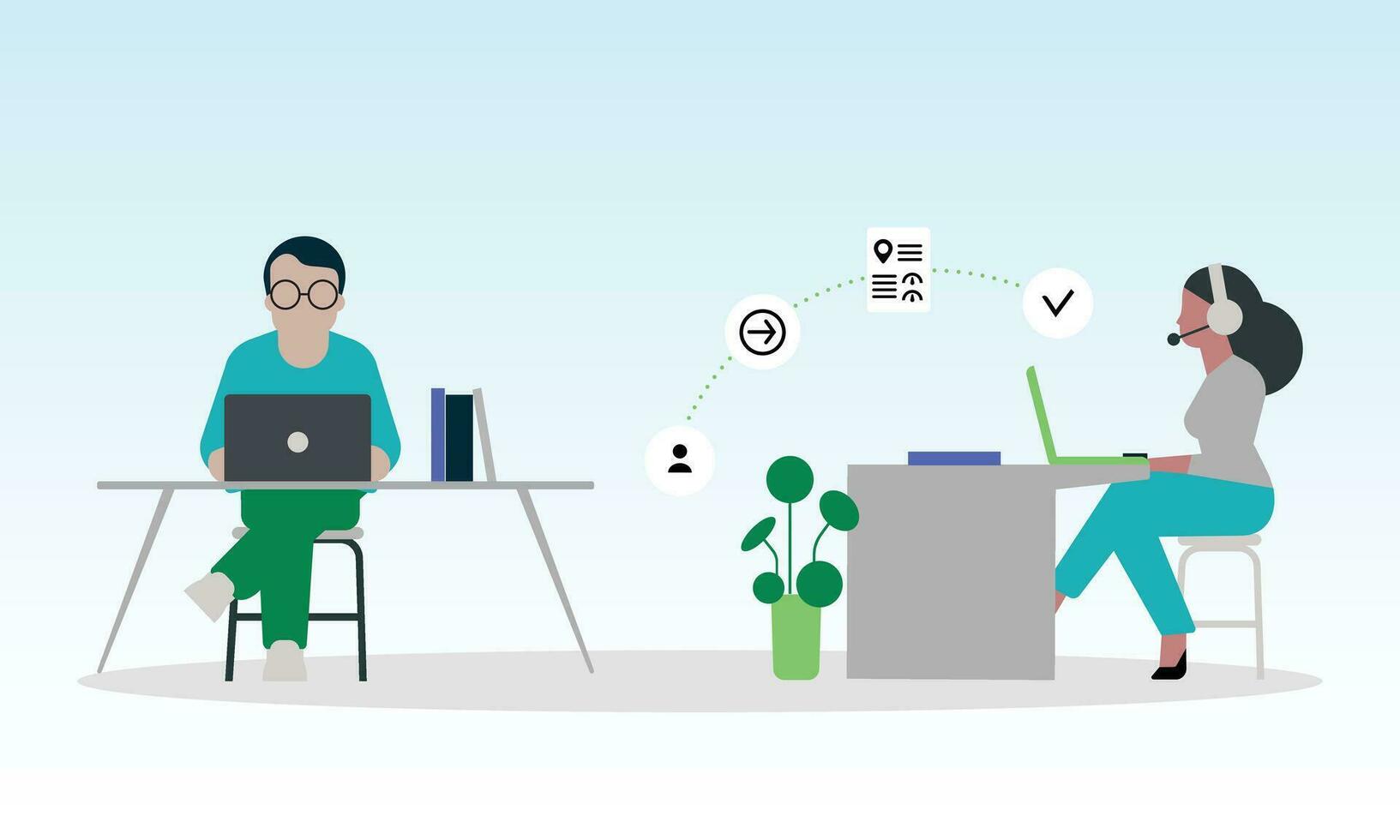 Man and woman working at the office vector illustration in flat style