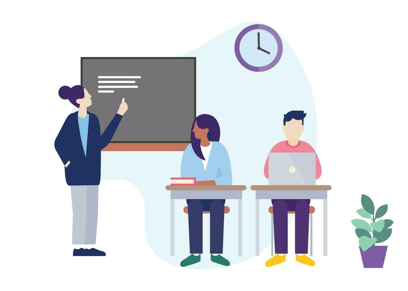 Teacher and students in the classroom. Vector illustration in flat style