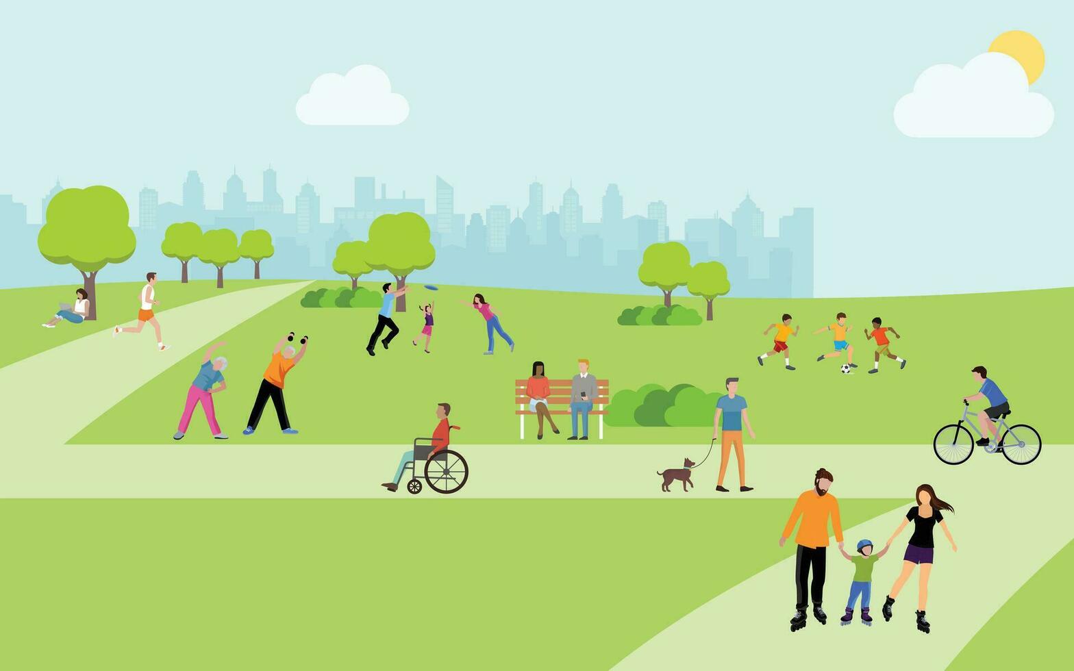 Vector illustration of people walking in the park Flat style design.