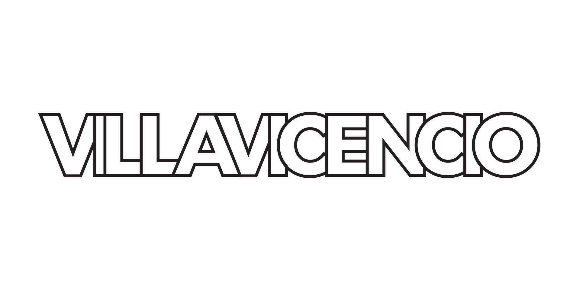 Villavicencio in the Colombia emblem. The design features a geometric style, vector illustration with bold typography in a modern font. The graphic slogan lettering.
