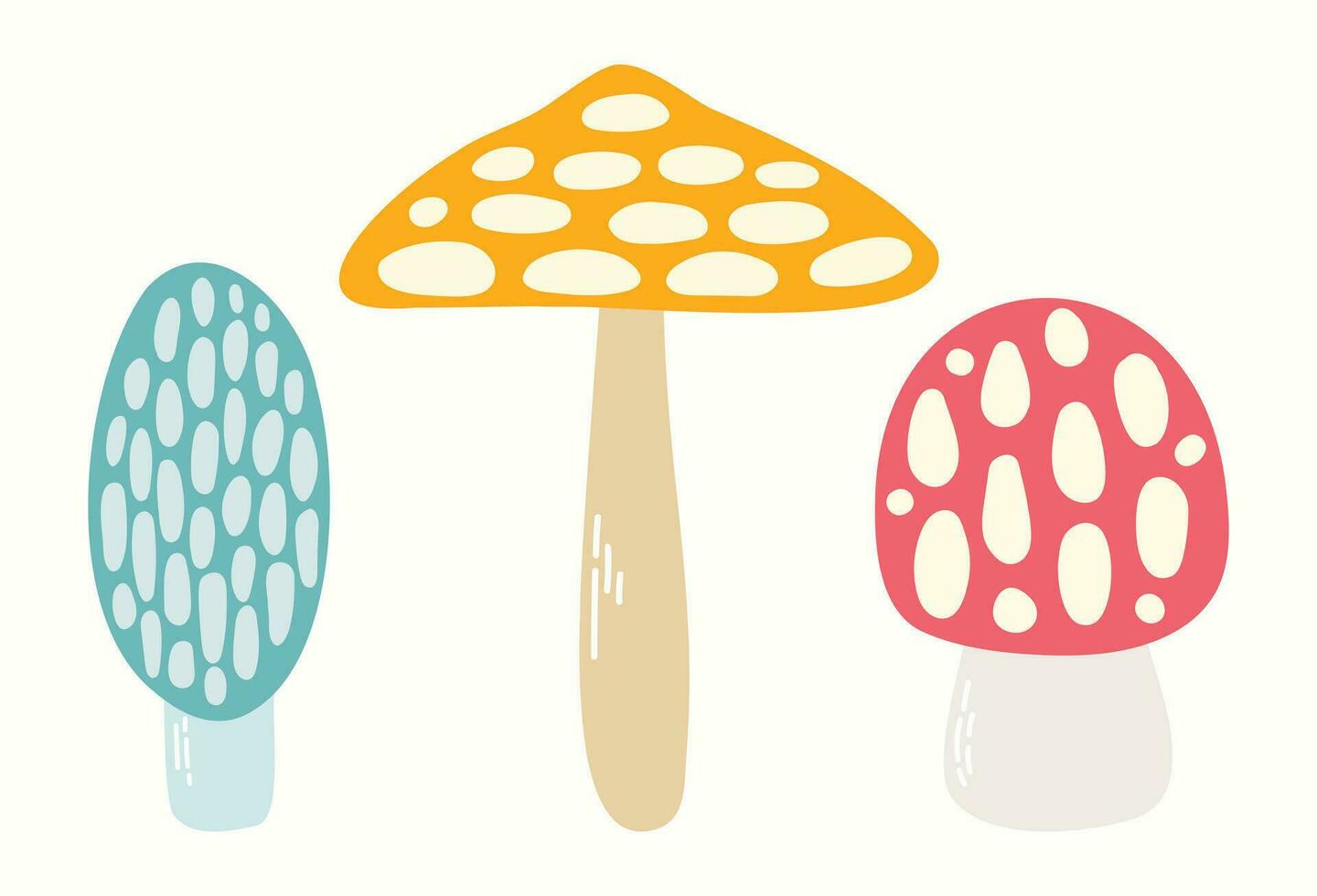 Clip art set of doodle cute mushrooms on isolated background. Hand drawn background for Autumn harvest holiday, Thanksgiving, Halloween, seasonal, textile, scrapbooking, paper crafts. vector