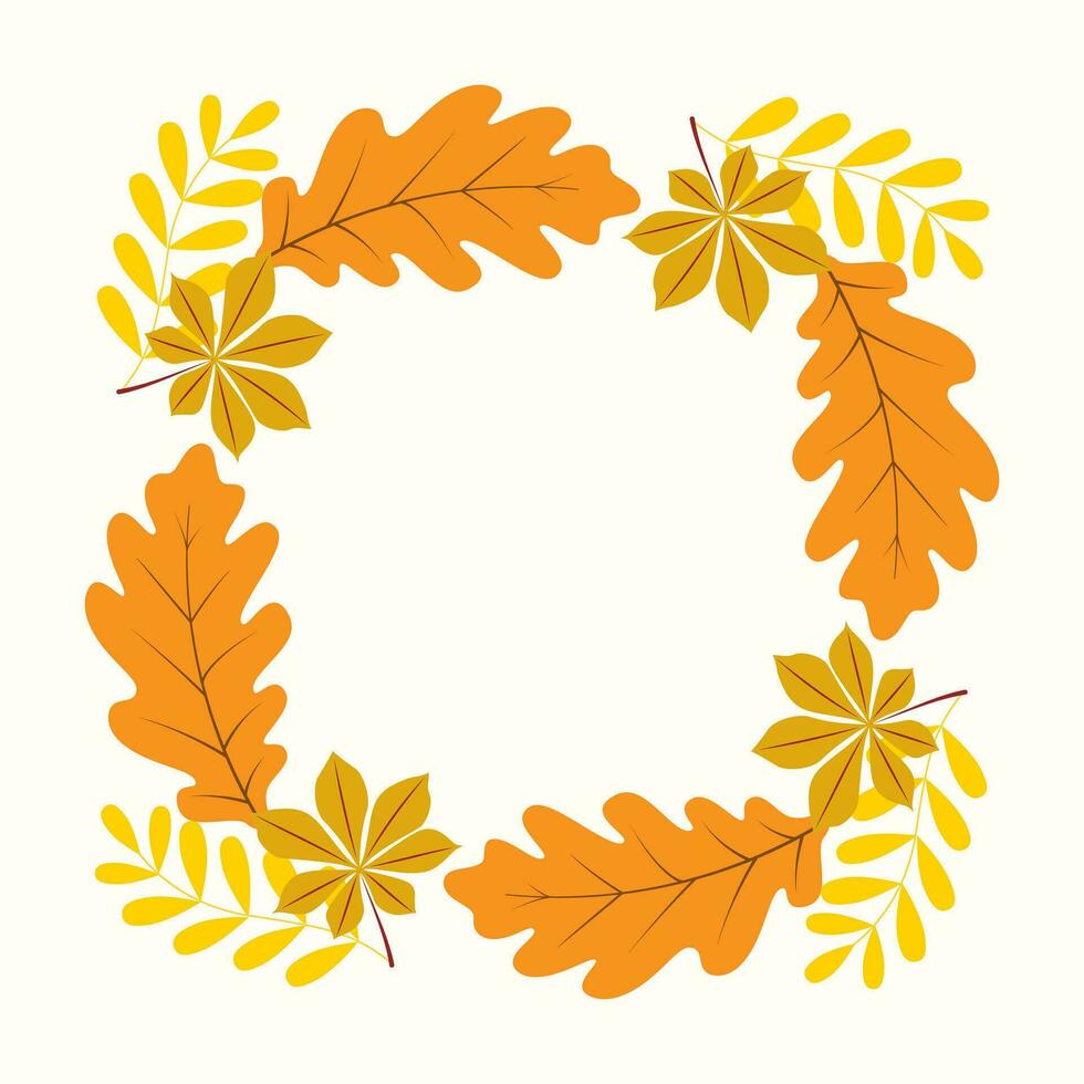 Clip art of hand drawn wreath of Autumn leaves on isolated background. Warm background for Autumn harvest, Thanksgiving, Halloween and seasonal celebration, textile, scrapbooking. vector