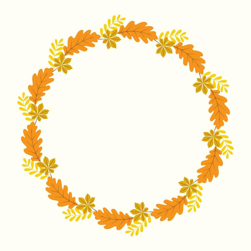 Clip art of hand drawn wreath of Autumn leaves on isolated background. Warm background for Autumn harvest, Thanksgiving, Halloween and seasonal celebration, textile, scrapbooking. vector