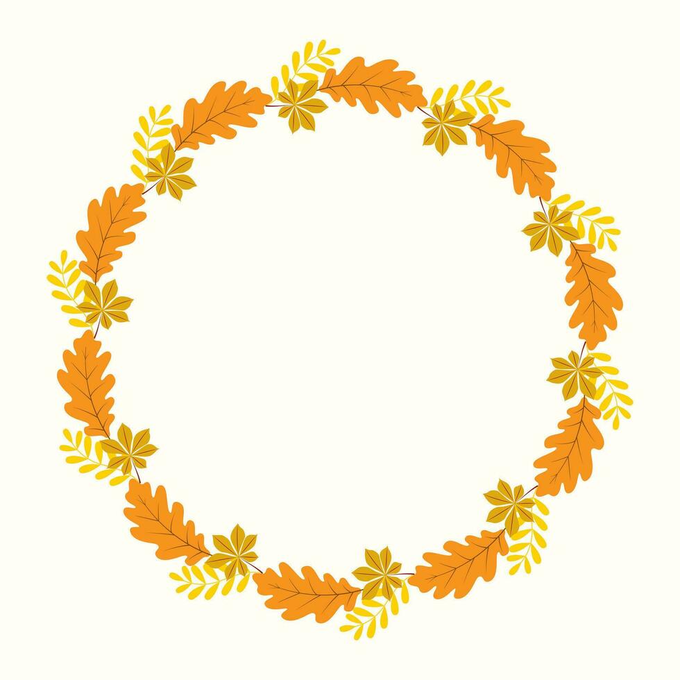 Clip art of hand drawn wreath of Autumn leaves on isolated background. Warm background for Autumn harvest, Thanksgiving, Halloween and seasonal celebration, textile, scrapbooking. vector