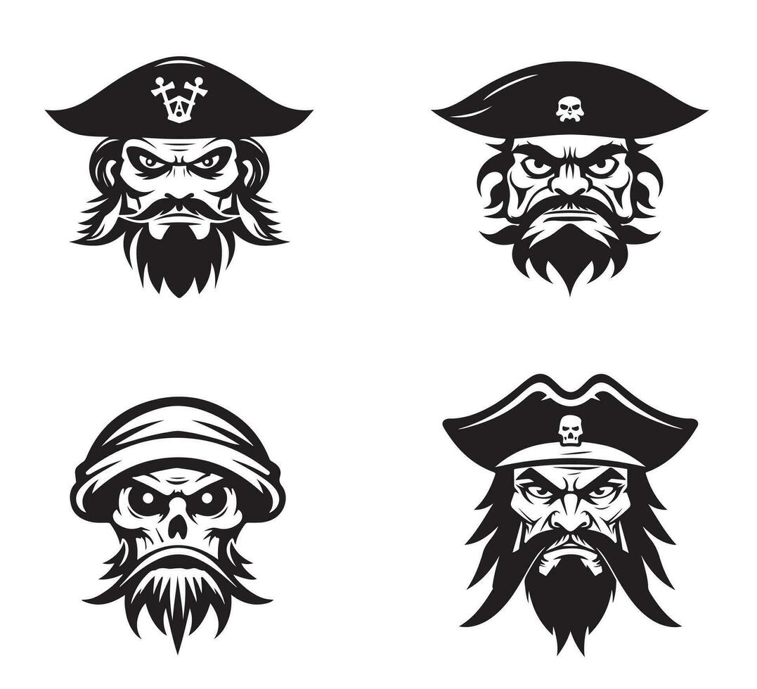 Pirate head with hat, Sailor emblem logo design Illustration in trendy line Mascot style vector