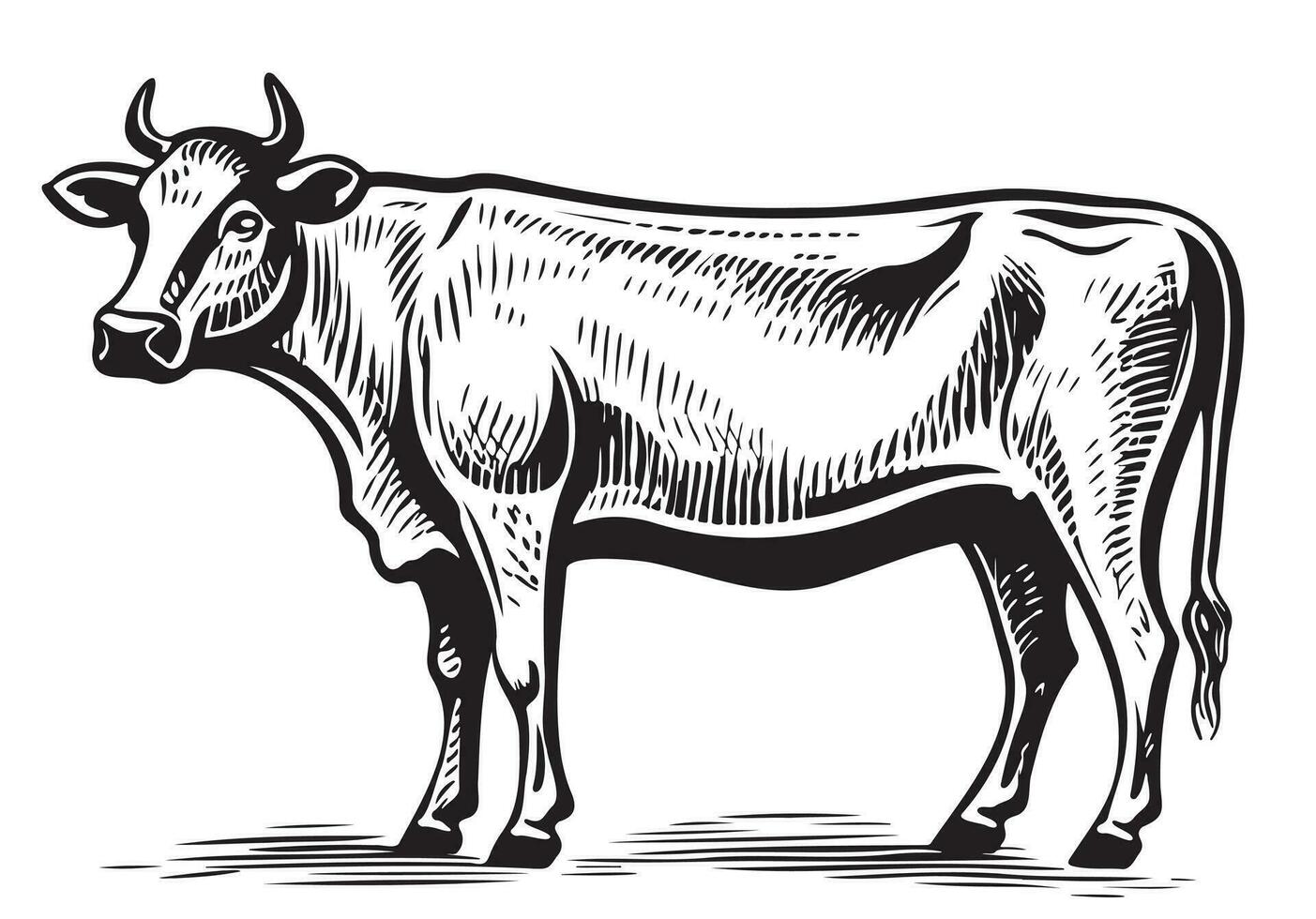 Cow standing hand drawn sketch illustration cattle vector