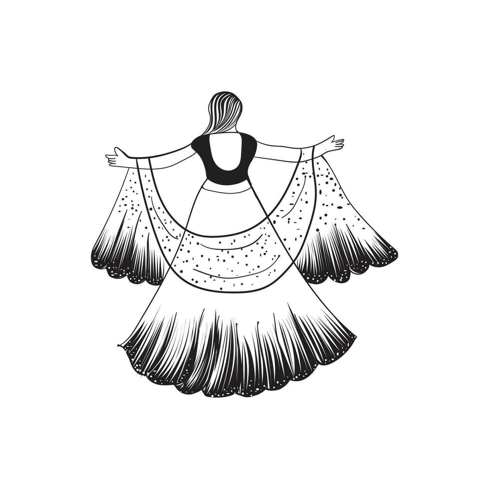 joven niña con su largo vestir bosquejo vector ilustración diseño