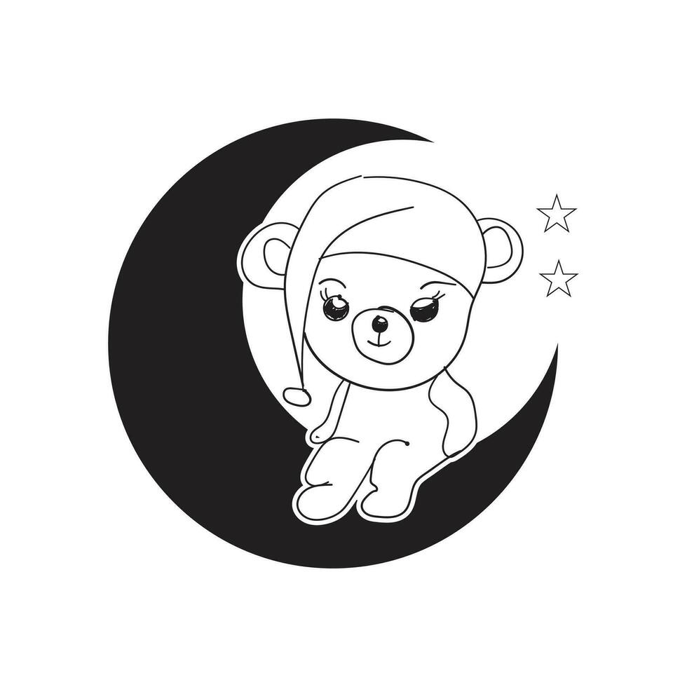 Cute Teddy Bear On Moon Vector Illustration Design