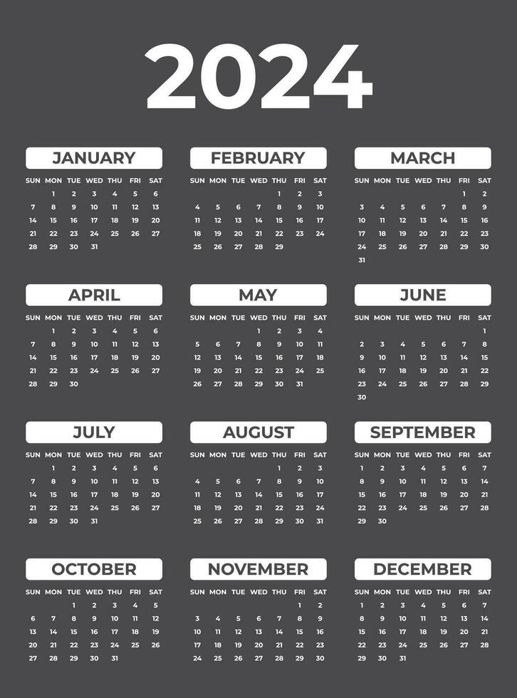Elegant 2024 Calendar Design Yearly Planner in Black and White vector