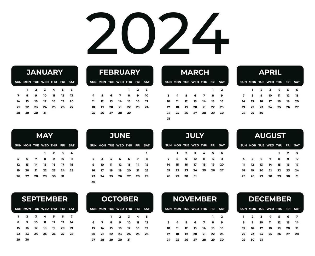 2024 anual calendario modelo en un blanco antecedentes vector