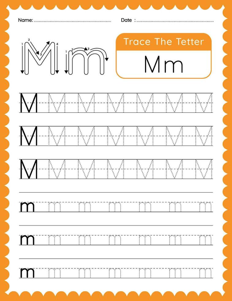 Alphabet Letter M Trace Worksheet for Kids vector