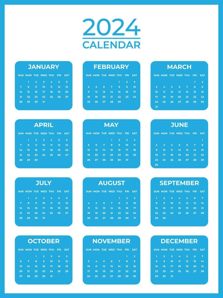 Blue 2024 Calendar with Weekly Start on Sunday 31740050 Vector Art at
