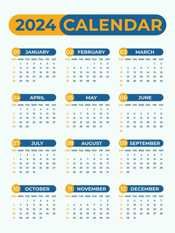 2024 calendario con semanal comienzo en domingo vector