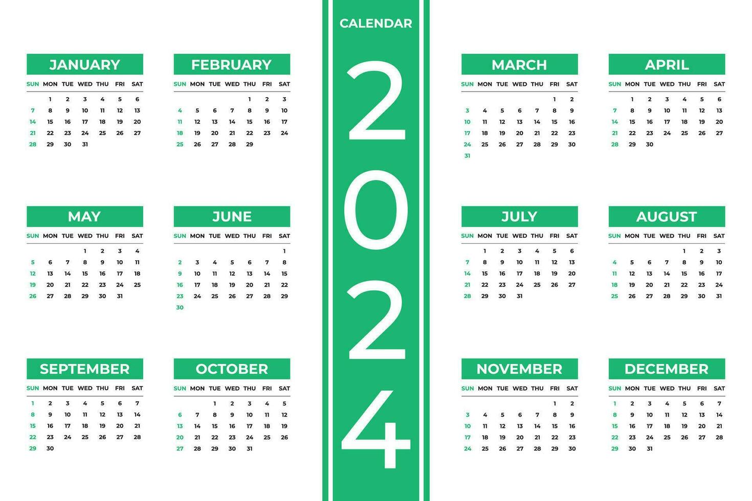 sencillo Inglés 2024 calendario modelo vector