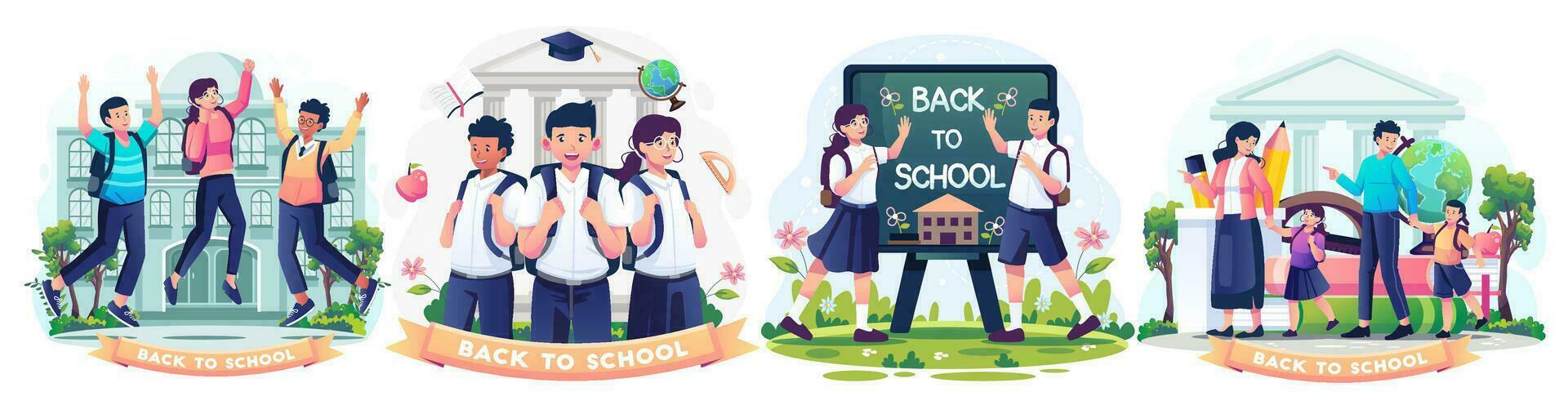 conjunto de espalda a colegio concepto diseño vector ilustración