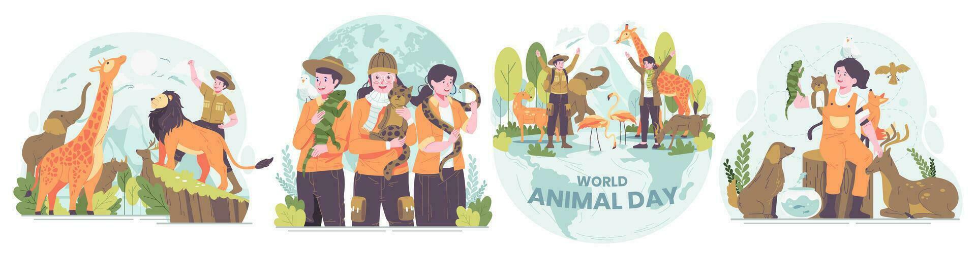 ilustración conjunto de mundo animal día, fauna silvestre día, animales en el planeta, animales alrededor el mundo vector