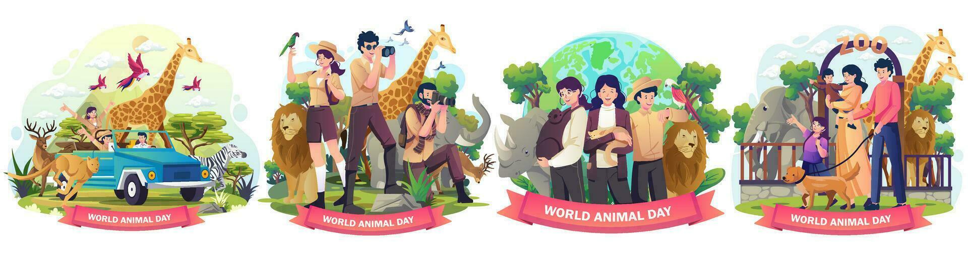 Set of World Animal Day, Wildlife Day, Animals on the planet, Animals around the world illustration vector