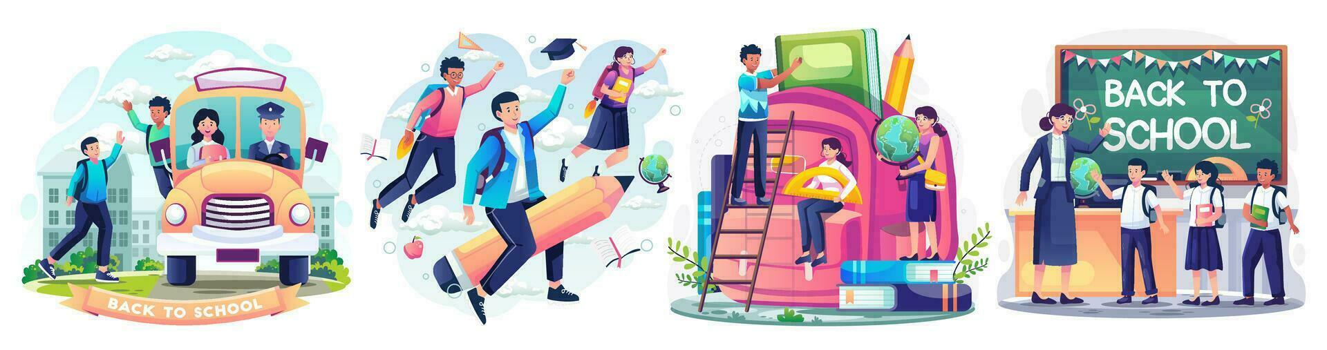 conjunto de espalda a colegio concepto diseño vector ilustración