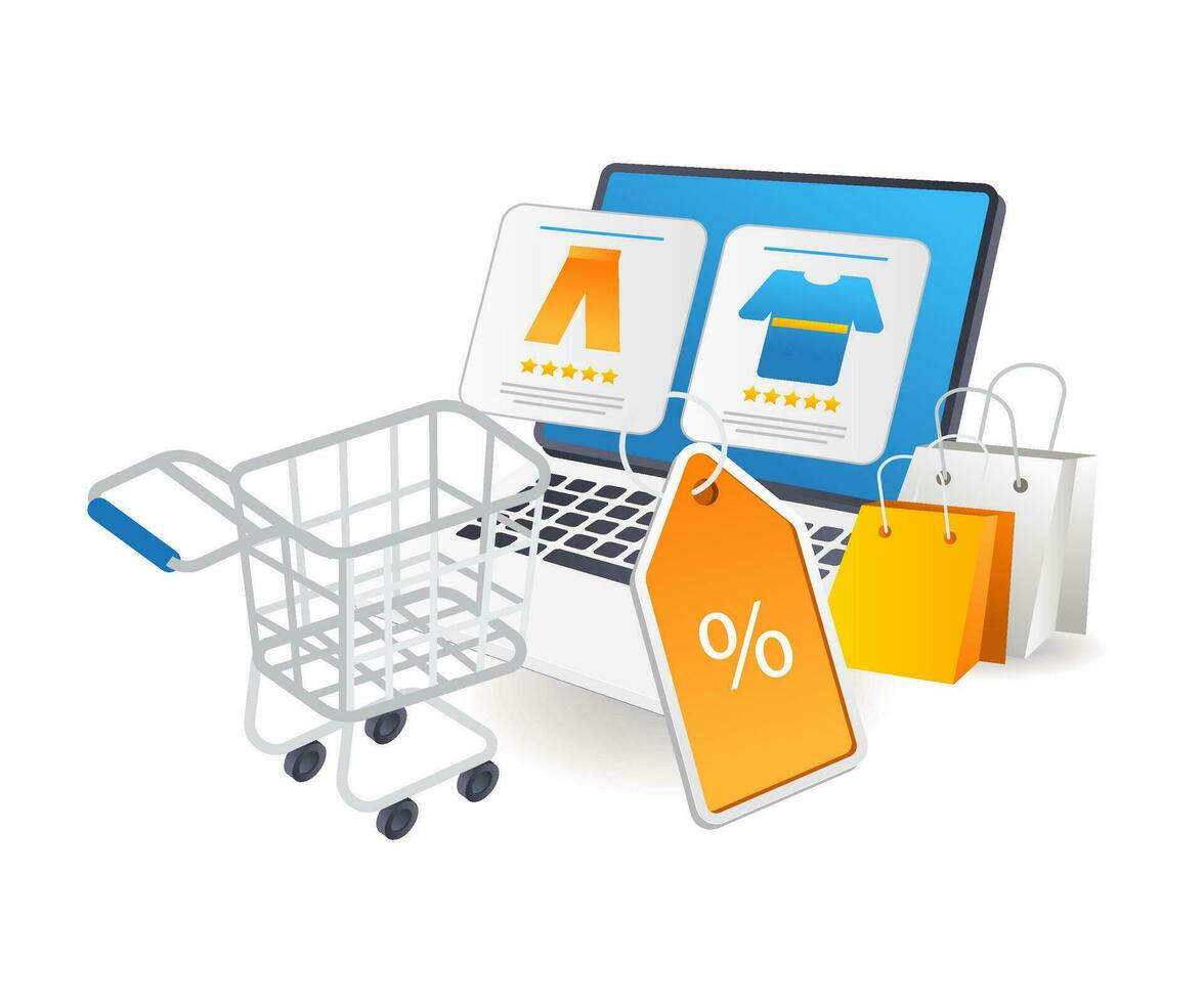 Online shopping with application computer vector