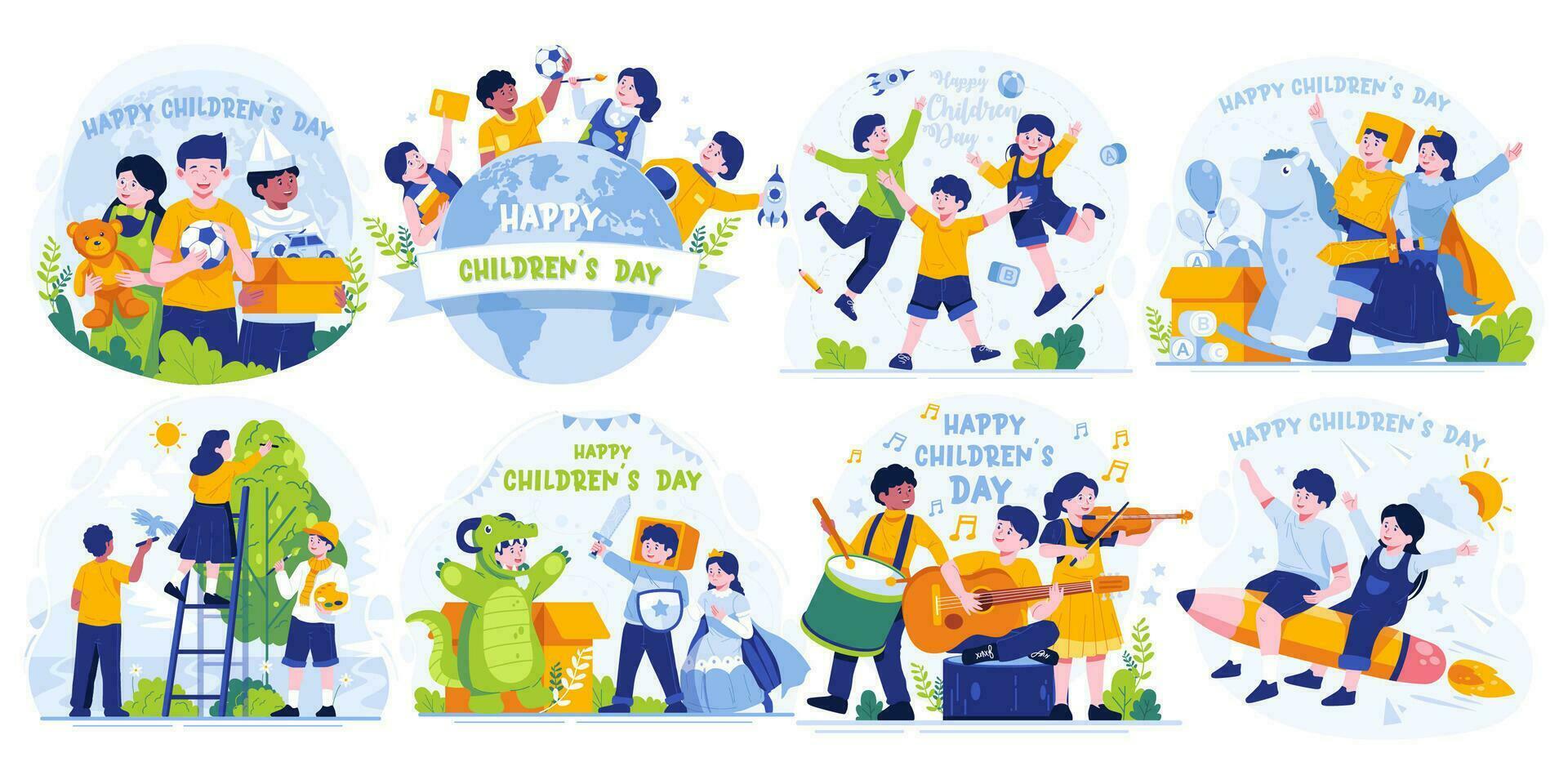 Illustration Set of Children's day. Flat style vector illustration