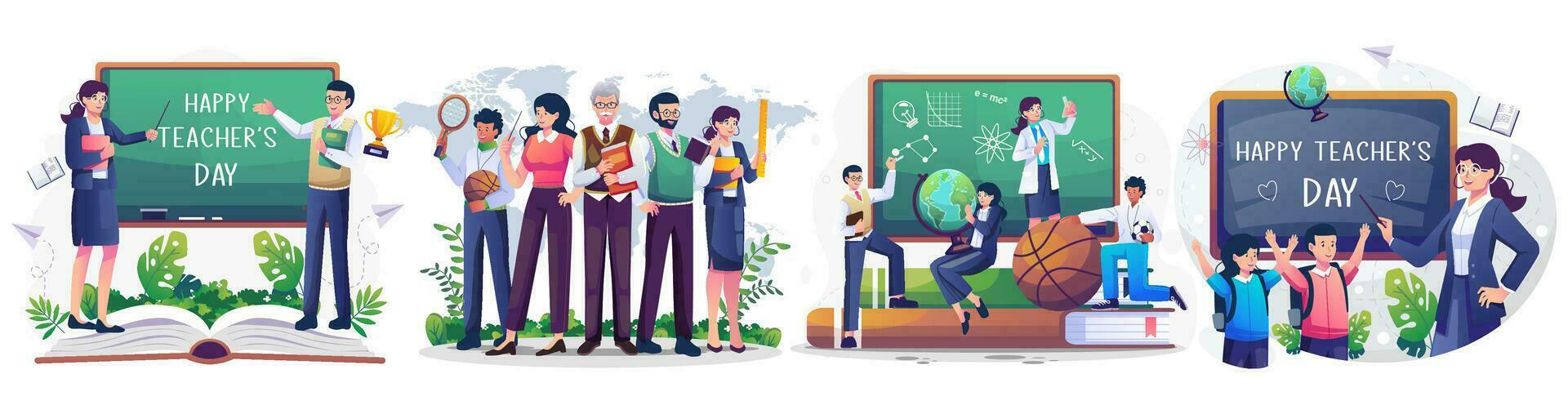 Set of Teacher's Day with A group of teachers from various subjects illustration vector