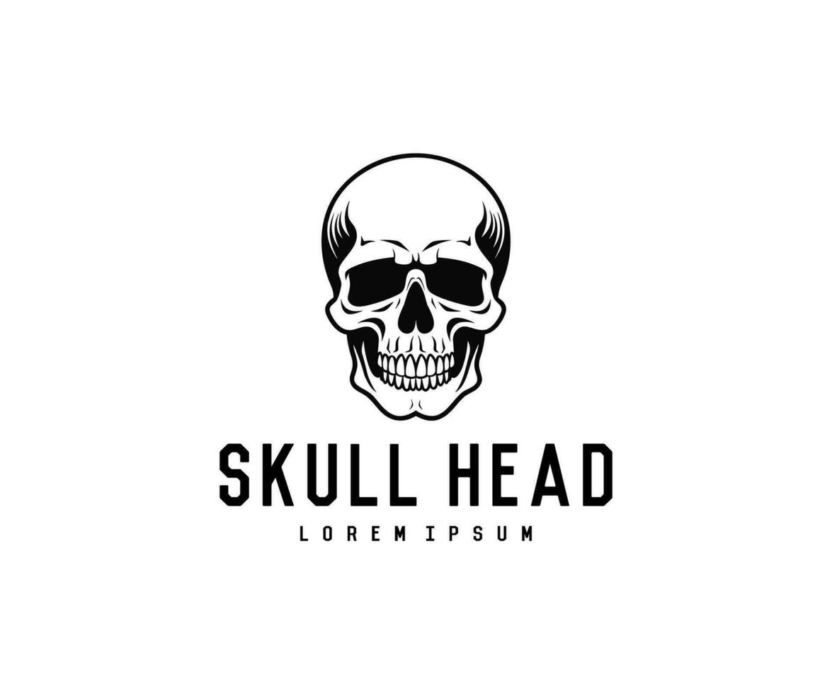 skull head illustration logo, vector, black and white vector