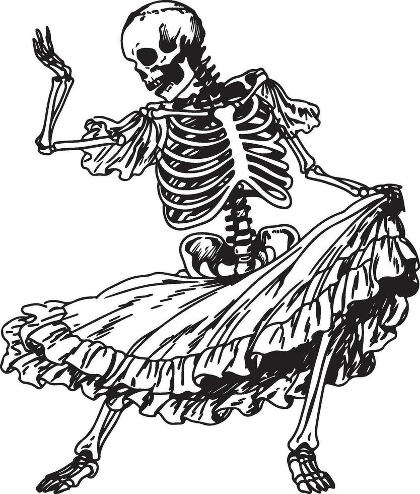Skeletons wearing dresses dancing at Halloween vector