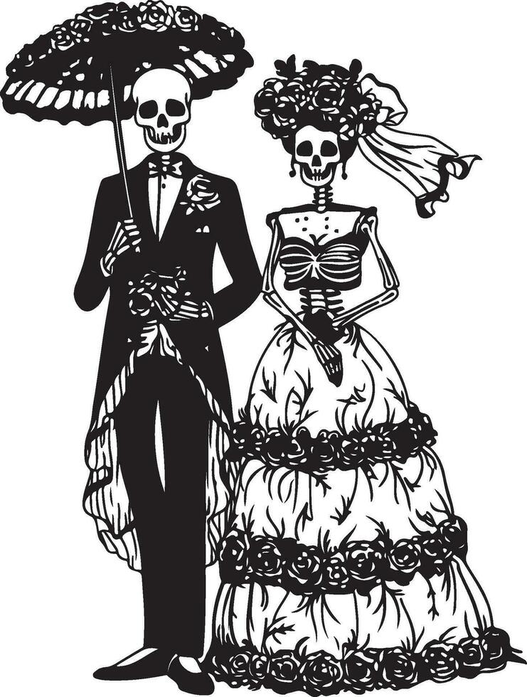 Pareja dia Delaware los muertos esqueleto en Boda ilustración vector